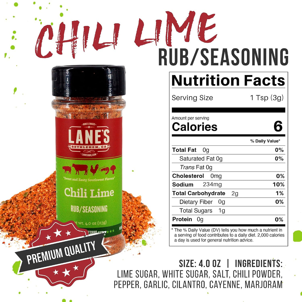 Lane's BBQ Chili Lime Seasoning Rub – 4.6 oz